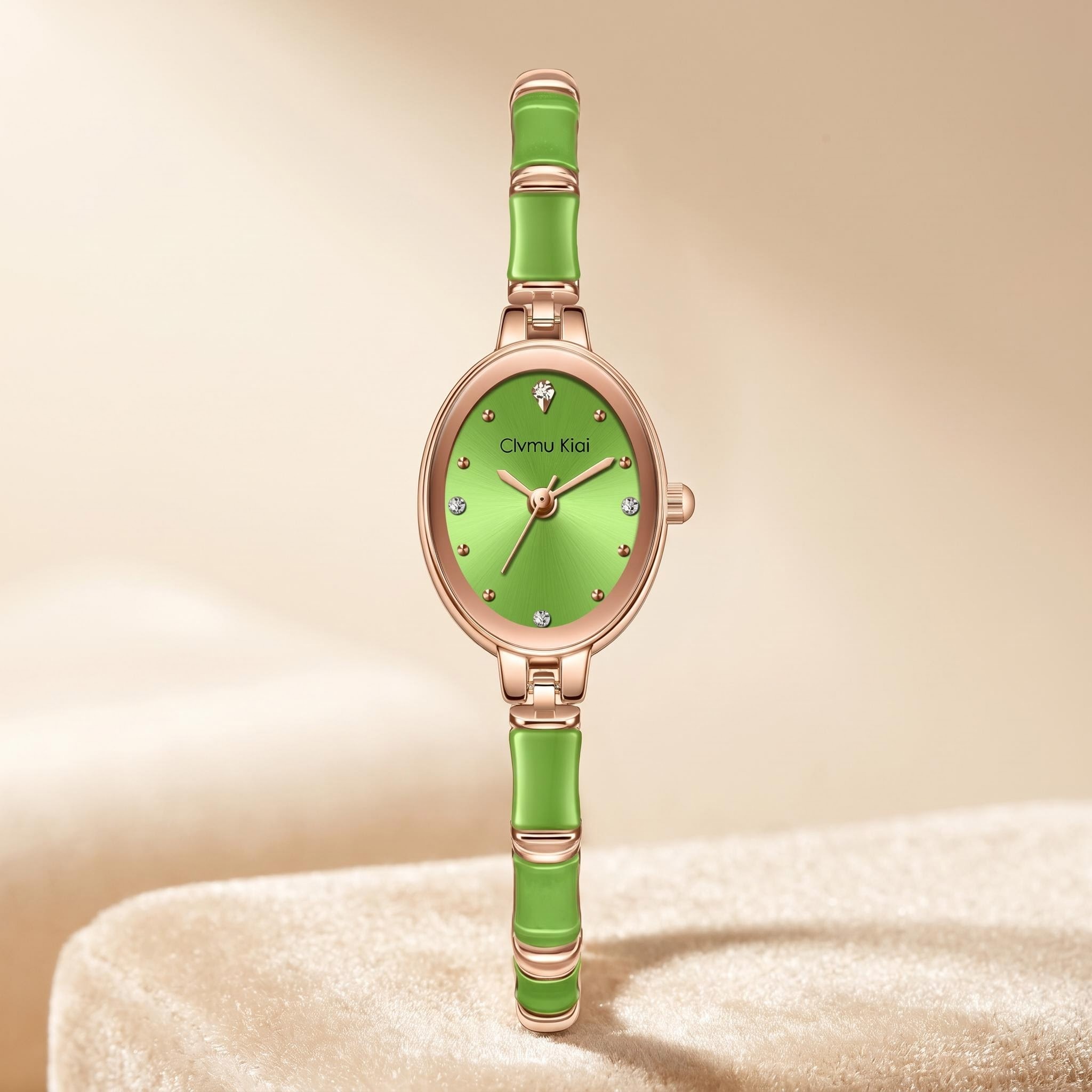 Edge Tape Roll - Lady's green quartz watch with bamboo-like